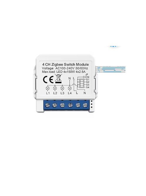 TUYA  4 csatornás relé, N csatlakozási lehetőséggel. Zigbee