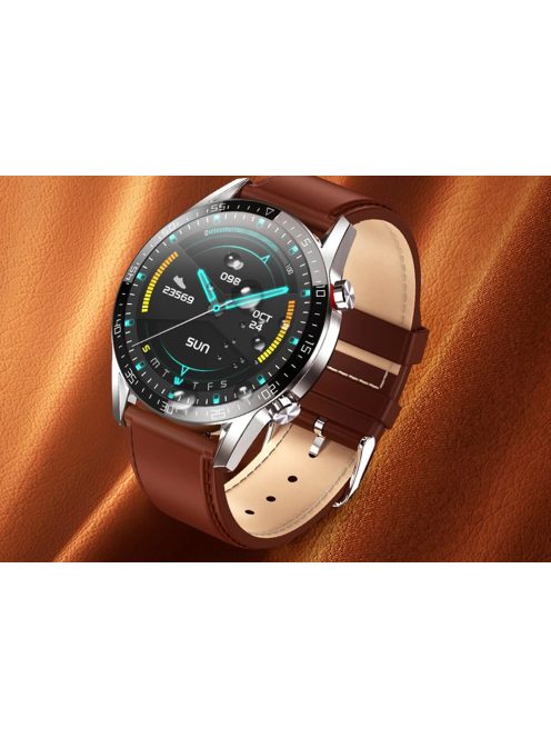 Timewolf multifunctional men's smart watch with brown leather  