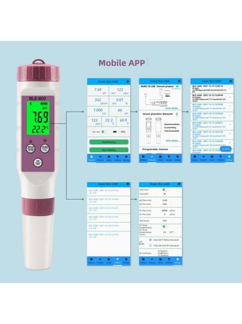  Bluetooth-compatible Water Quality Pen 7 in 1 PH EC TDS ORP SALT S.G TEMP Meter APP Intelligent Control Tester