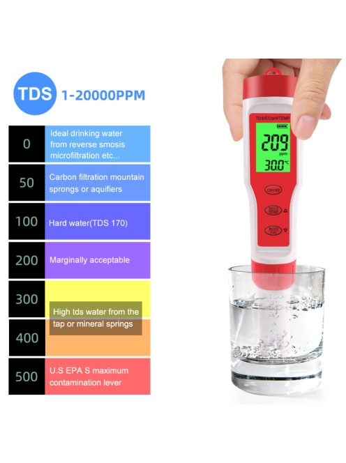Professzionális vízminőség mérő 4 az 1-ben, pH / EC / TDS / hőmérséklet