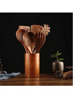 8 Pcs Teak Wooden Kitchen Spoons and Spatula for Cooking 