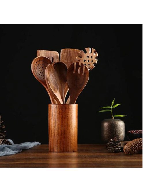 8 Pcs Teak Wooden Kitchen Spoons and Spatula for Cooking 