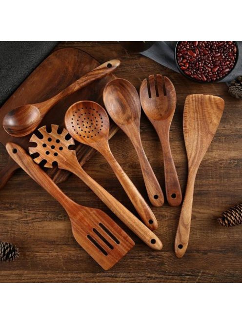 8 Pcs Teak Wooden Kitchen Spoons and Spatula for Cooking 