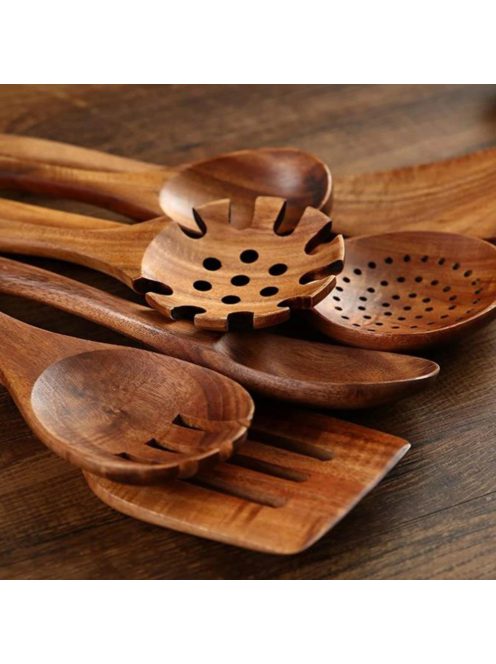 8 Pcs Teak Wooden Kitchen Spoons and Spatula for Cooking 