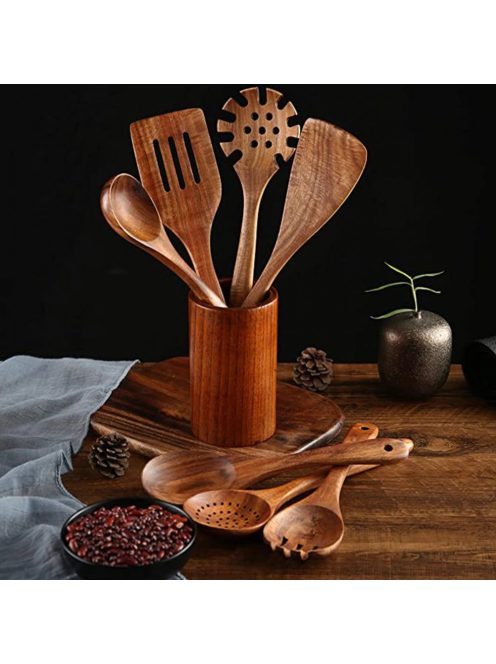 8 Pcs Teak Wooden Kitchen Spoons and Spatula for Cooking 