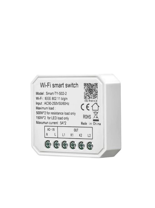 Tuya 2 csatornás relé WiFi, 10A