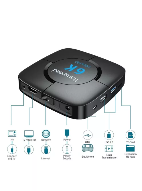 TV Box médialejátszó 6K UltraHD, 4GB+64GB, Android 10.0, Távirányítóval, Wi-Fi, Andorid/iOS kompatibilis, USB3.0