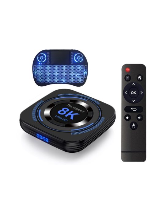 TV Box médialejátszó 8K UltraHD, 4GB + 64GB, Android 10.0, Billentyűzettel és távirányítóval, Wi-Fi, Andorid/iOS kompatibilis, USB3.0