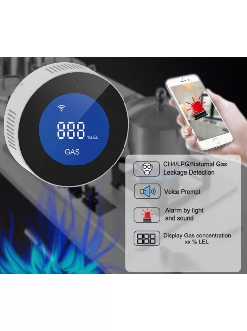 Tuya Smart WiFi Gas Alarm, Carbon Dioxide, Natural Gas and LPG Gas Leak Detector with 90dB Loudness, Scheduled Self-Test, Easy Installation