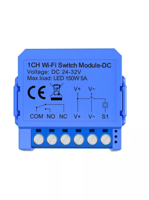 Tuya WiFi száraz kontakt 1 csatornás relé, 24-32V DC