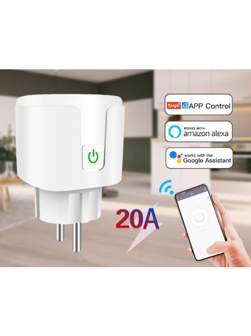 TUYA Smart Plug Energy Monitor, 20A Wi-Fi programmable smart connector EU Standard