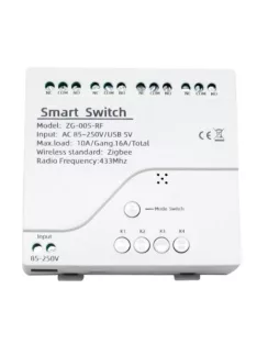   4 csatornás Smart Zigbee relé, Bluetooth vezérlés, 85–250V, fehér, méretek: 81×76×28 mm