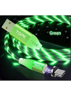 Mágneses USB gyors C kábel zöld áramló LED fénnyel