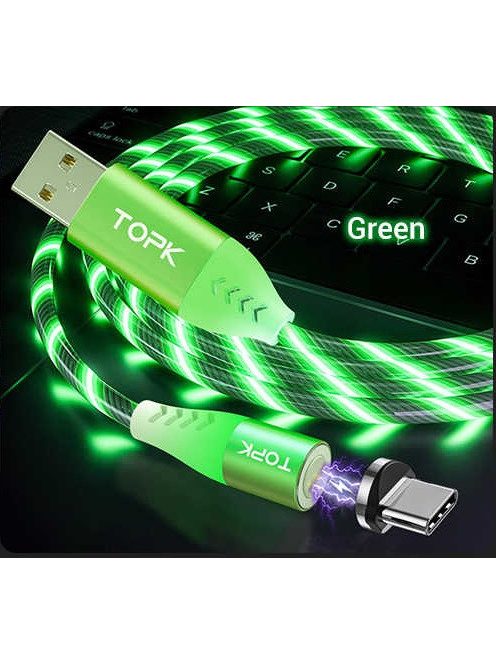 Flowing Light LED Magnetic USB cable for type C cable Fast charging Green