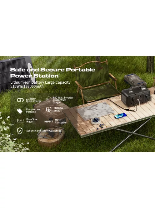 Töltőállomás, szolár generátor  800W / 1600W , 137700 mAh,  hordozható erőmű, VDL