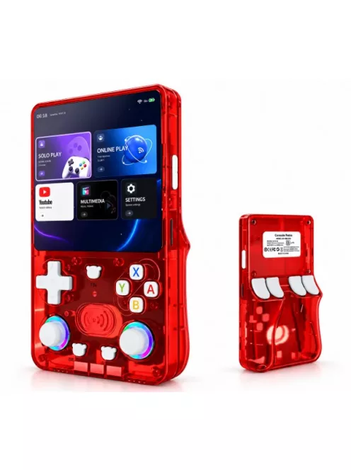 X36 Ultra retro kézi játékkonzol YouTube, TikTok – Android 10, WiFi, zene hallgatás, 4,2" IPS kijelző, 20 000+ játék - Átlátszó Piros