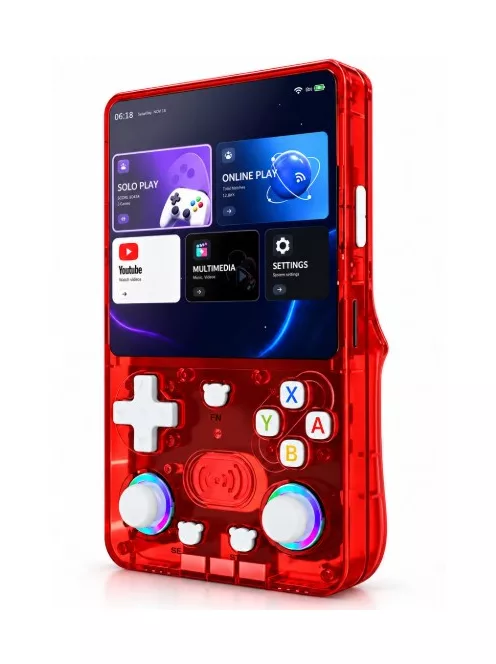 X36 Ultra retro kézi játékkonzol YouTube, TikTok – Android 10, WiFi, zene hallgatás, 4,2" IPS kijelző, 20 000+ játék - Átlátszó Piros