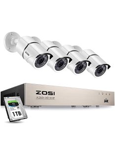   ZOSI H.265+ 8CH 5MP POE Security Camera System Kit 4PCS 5MP HD IP Camera Outdoor Waterproof CCTV Home Video Surveillance NVR Set