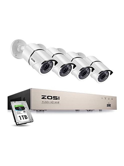 ZOSI H.265+ 8CH 5MP POE Security Camera System Kit 4PCS 5MP HD IP Camera Outdoor Waterproof CCTV Home Video Surveillance NVR Set