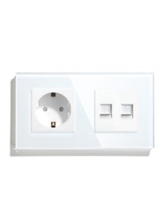   Fali dugalj üveg konnektor és dupla számítógép RJ45 csatlakozó, fehér, magyar szabvány Elegant Pro